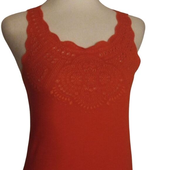 J. Crew Orange Scalloed Trim Eyelet Detail Cotton Tank Top Size XS - Picture 2 of 8